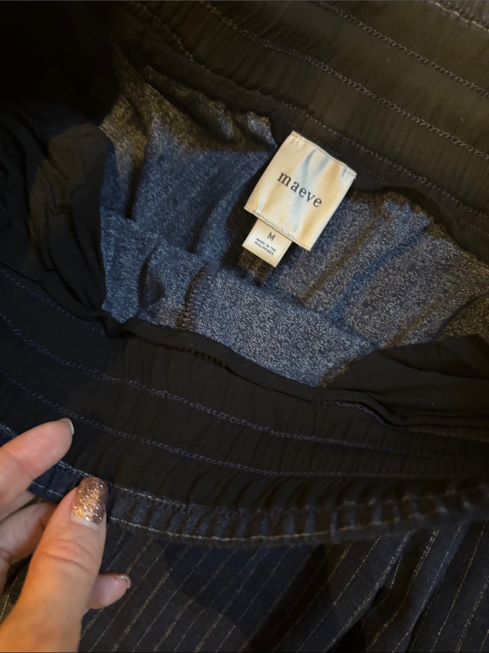 Maeve Wide-Leg Pinstripe Drawstring Pants in Navy - Picture 12 of 13